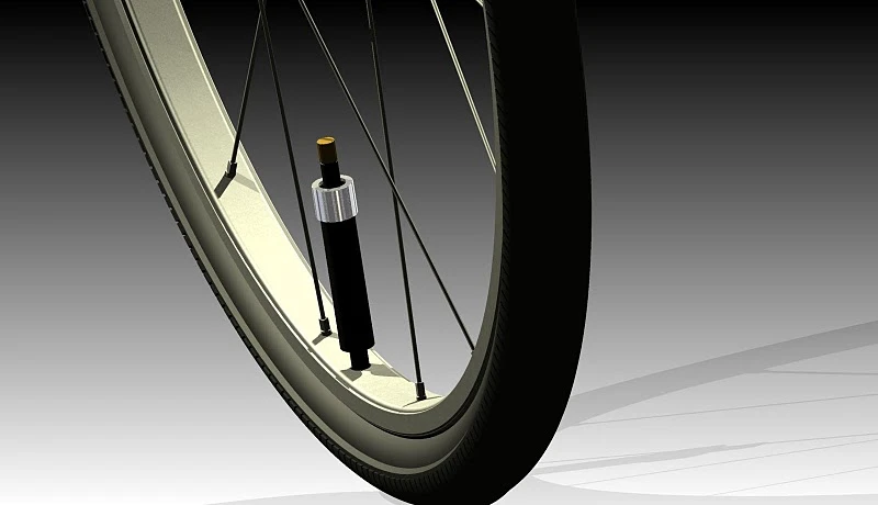 A rending of the City Cruiser model of the PumpTire, with its preset air pressure valve