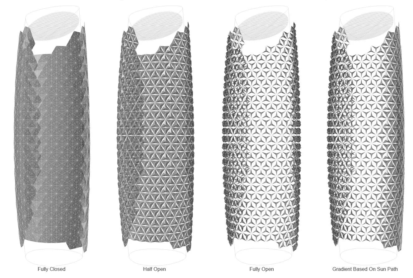 Visualization of Al Bahar Towers' mashrabiyas at various states of closure (Image: Aedas)