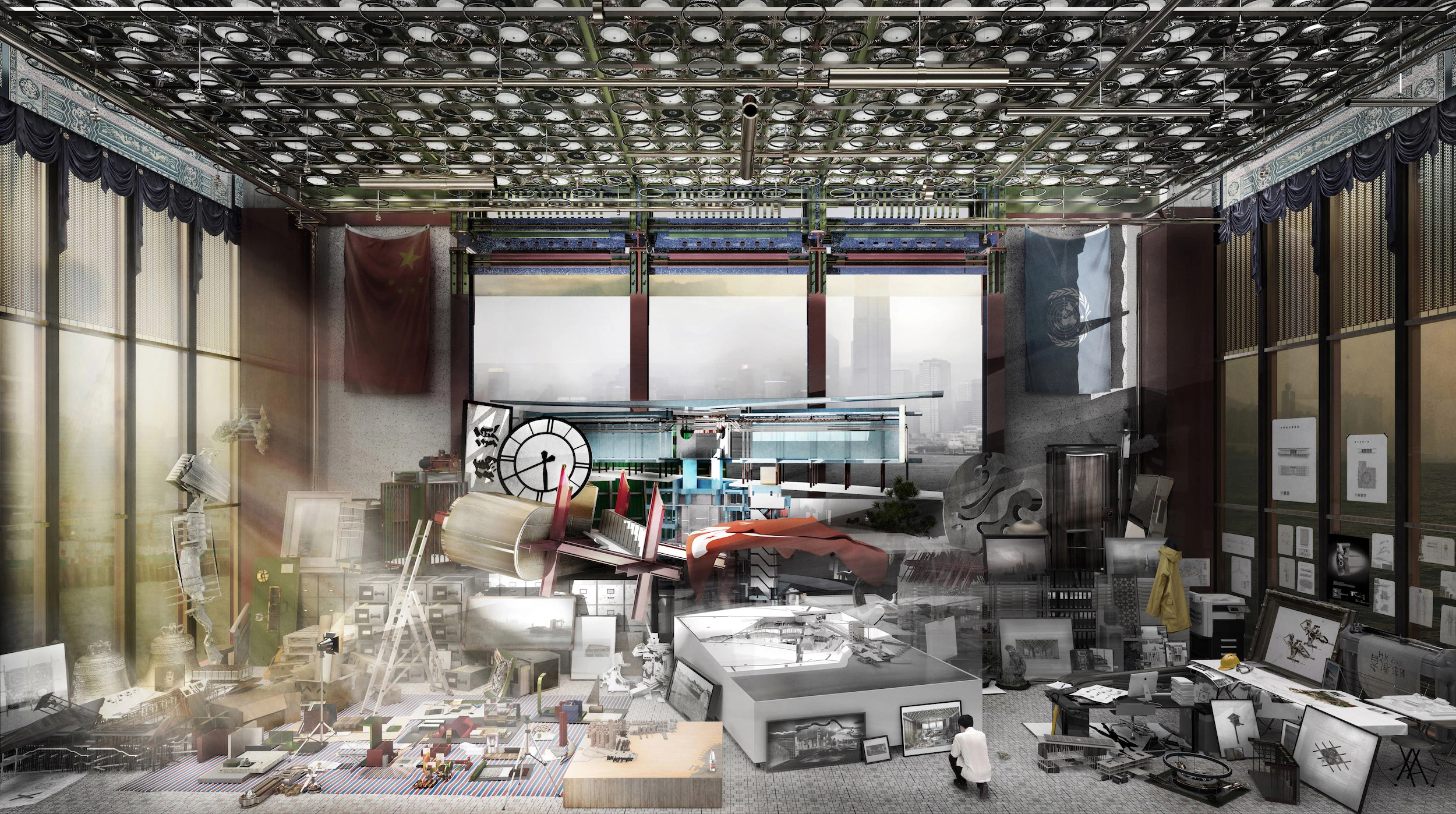 Yat Chi Tse - Perspective of various designs for Hong Kong Palace Museum as if they were models in a site office is a commendation in the Digital category