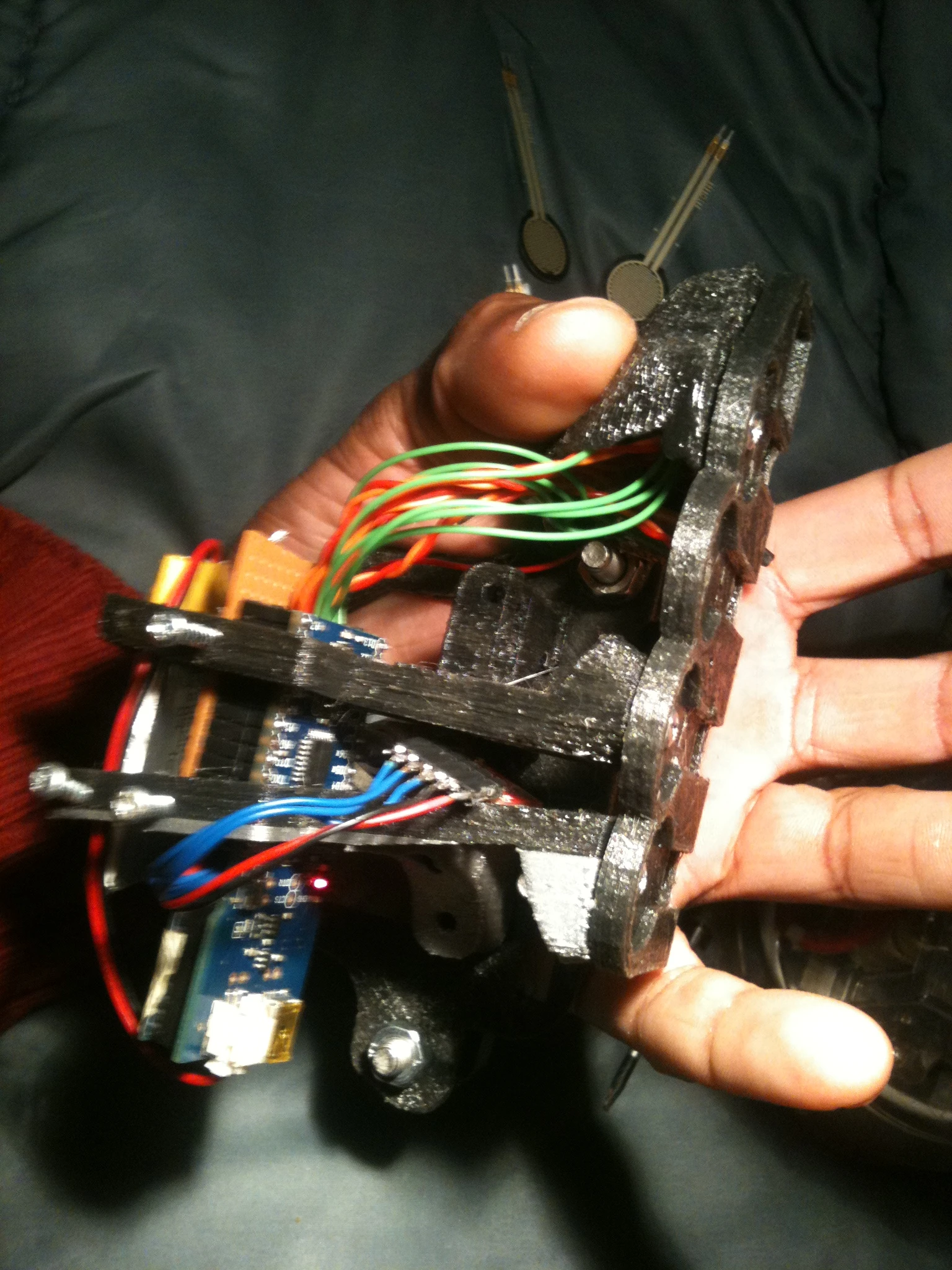 A 3D printed hand controller with beautifully exposed circuitry and wiring