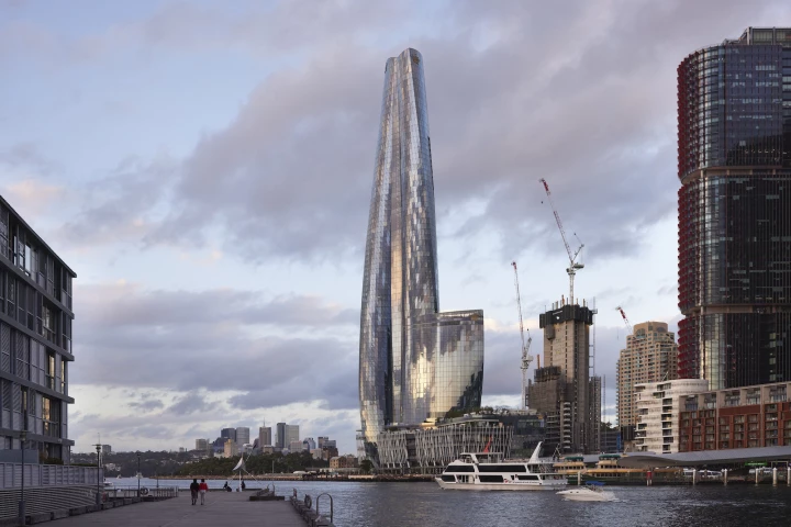 One Barangaroo was designed by WilkinsonEyre and reaches a height of 890 ft (271 m) in Sydney, Australia. The project has been named the winner of the 2021 Emporis Skyscraper Award