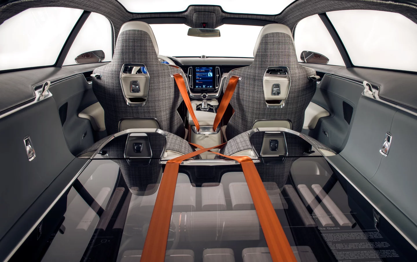 Looking like a mash-up between a bespoke 1960s tweed suit and a Swedish living room, the Estate’s interior borrows design cues from Volvo’s 1800 ES shooting brake of the 1970s