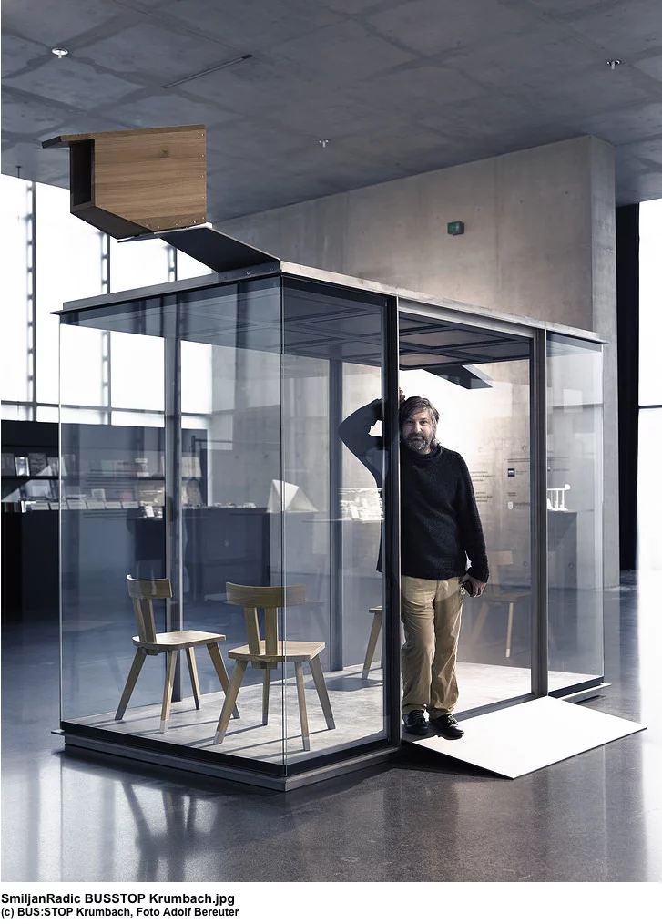 Smiljan Radic with his bus stop design (Photo: Adolf Bereuter)