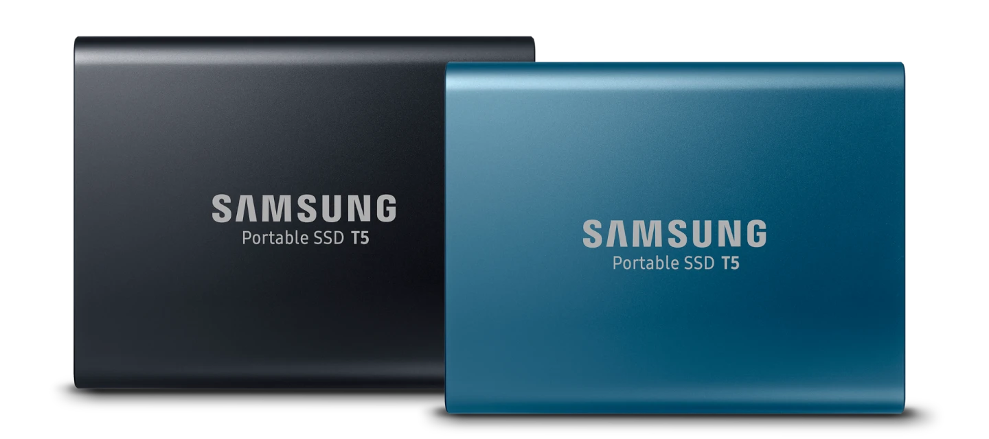 The black T5 comes in 1 TB or 2 TB flavors, while the blue T5 is available as 250 GB or 500 GB