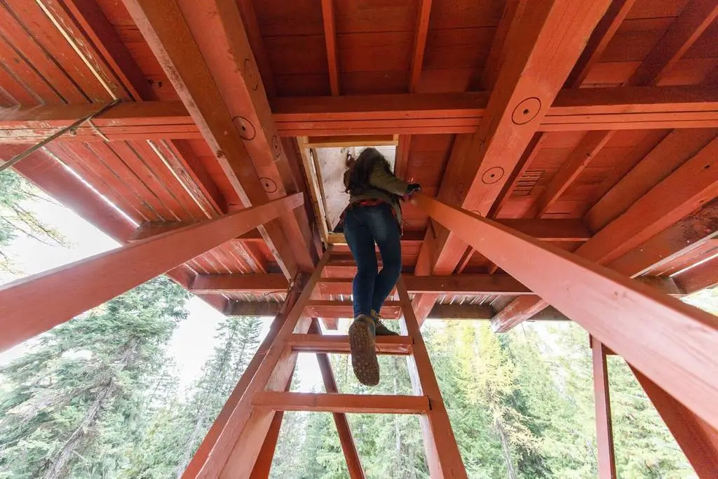 Crystal Peak Lookout is accessed by wooden steps and a trapdoor