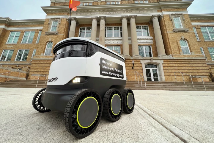 One of the Starship Technologies robots, sporting its snazzy new tires