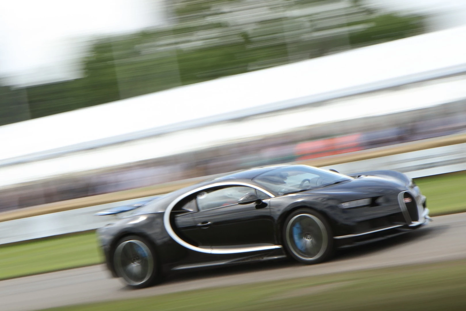 The C motif on the side of the Bugatti Chiron is particularly noticeable in chrome and black