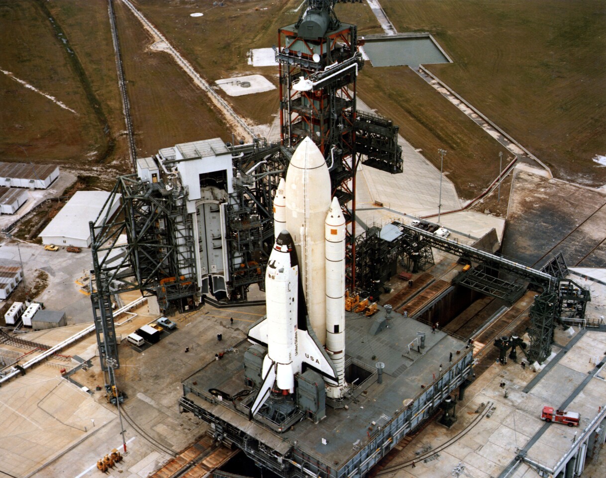 STS-1 Orbiter Columbia on the launch pad at KSC in December 1980 (Image: NASA)