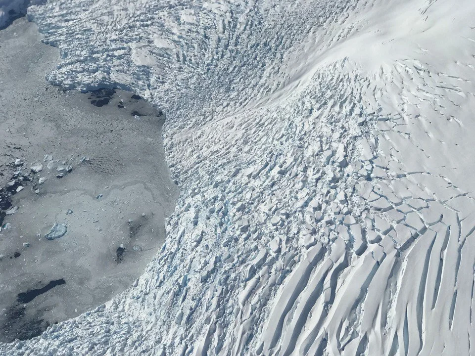 Calving front of a glacier & sea ice
