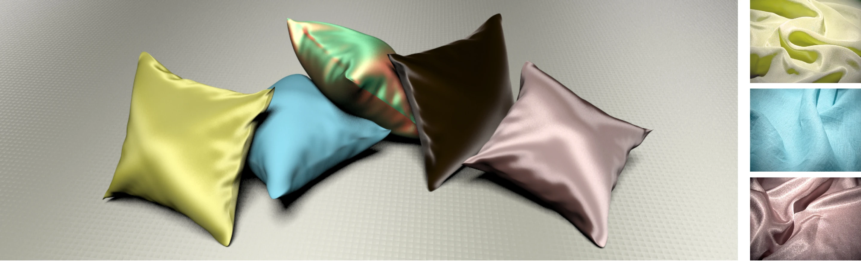 Simulated silk crepe de chine, linen plain, silk shot fabric, velvet and polyester satin charmeuse (Image: Iman Sadeghi, et. al/Jacobs School of Engineering/UC San Diego)