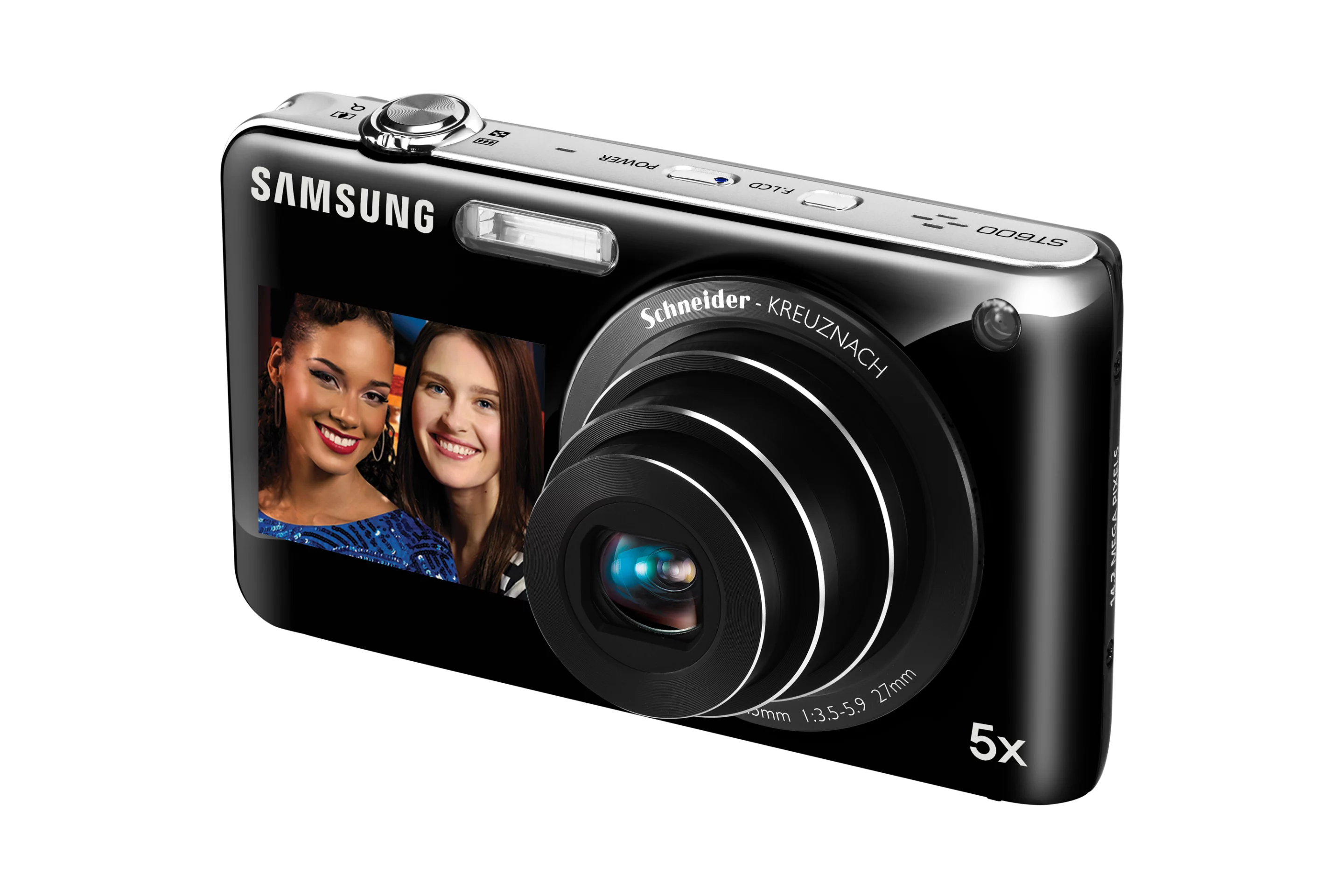 The ST600 sports a more familiar pop-out 5x optical zoom Schneider KREUZNACH lens