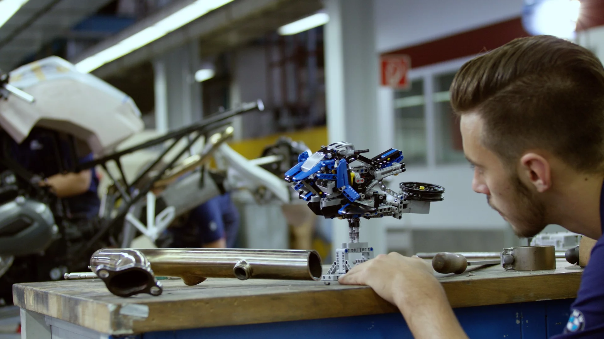 The team at BMW gets the Hover Ride ready in Lego form