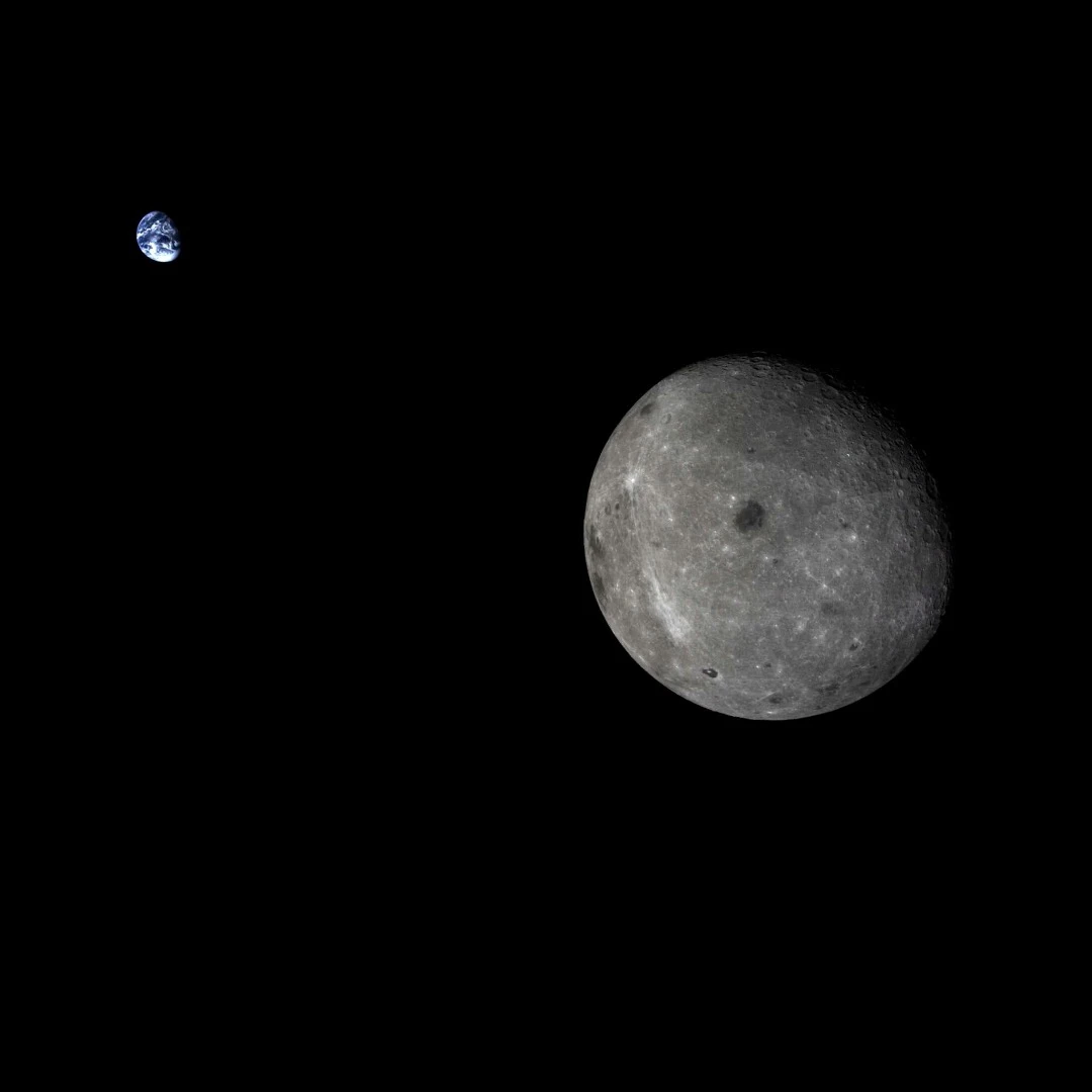 This image was taken in 2014 from a Chinese orbiter looking at the Earth from the dark side of the Moon