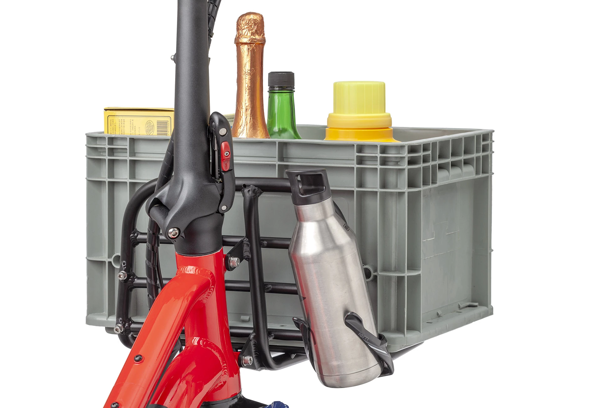 The available front rack can carry all kinds of things, too