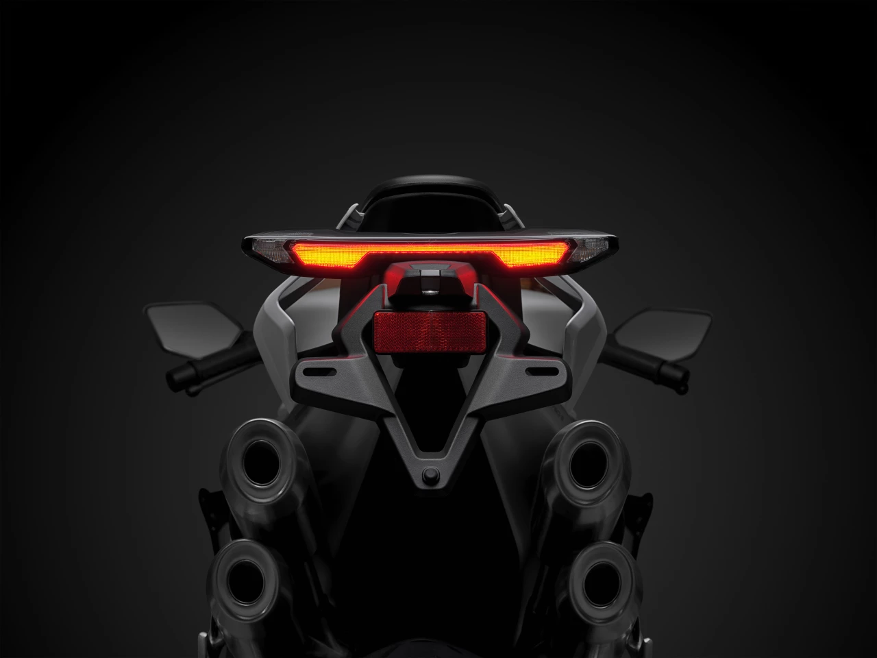 Mid-high level exhaust placement is a neat touch on the 750SR-S – doesn’t hide how many cylinders the bike has