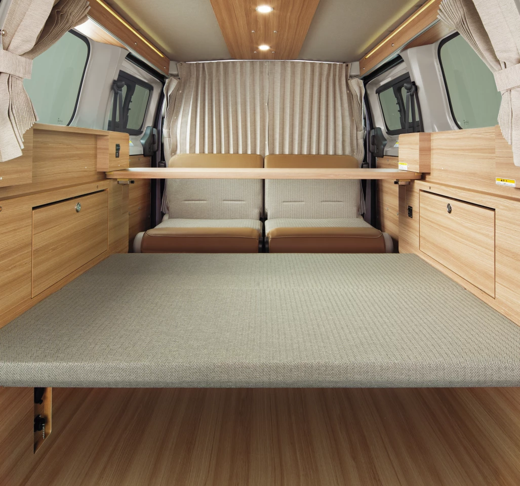 The integrated ambient lighting, woodgrain paneling and relaxing design envelop MyRoom occupants in a calm, quiet environment designed to connect with nature