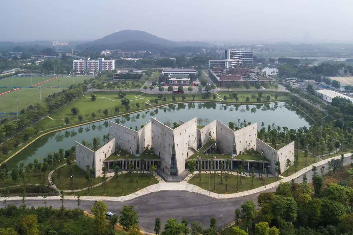 The Viettel Offsite Studio is defined by six eye-catching V-shaped structures