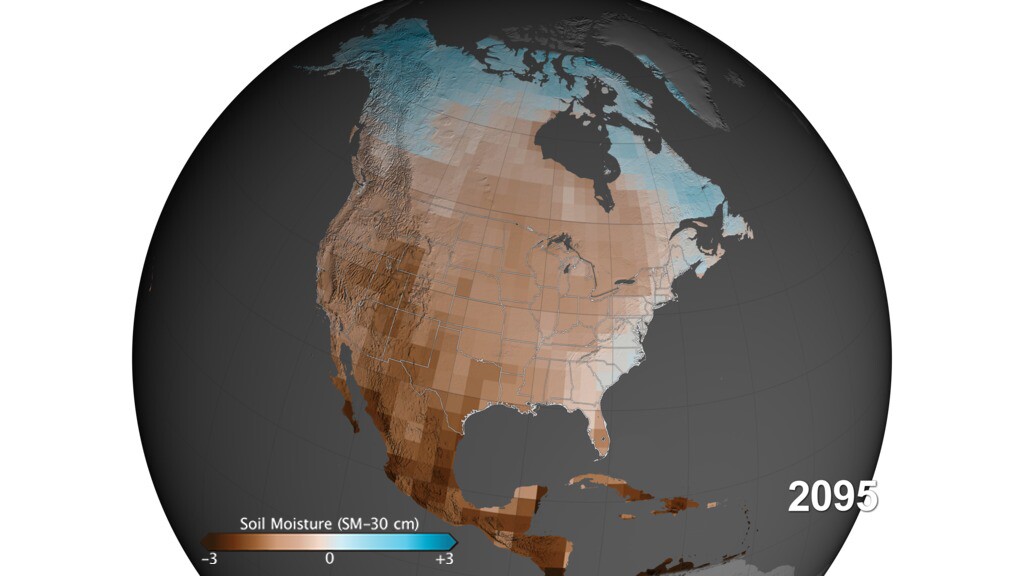 30-cm (11.8-in)-deep moisture projection based on NASA's moderate carbon emission scenario in the year 2095 (Image: NASA's Goddard Space Flight Center)
