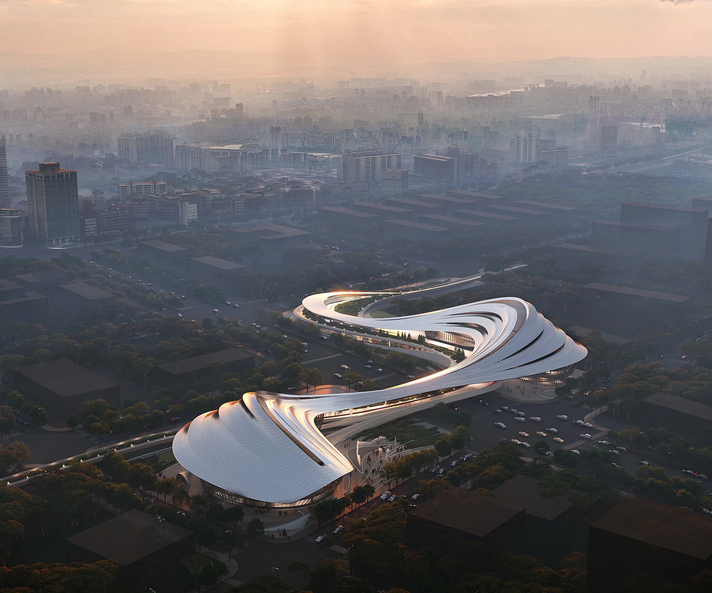 The Jinghe New City Culture & Art Centre's flowing form