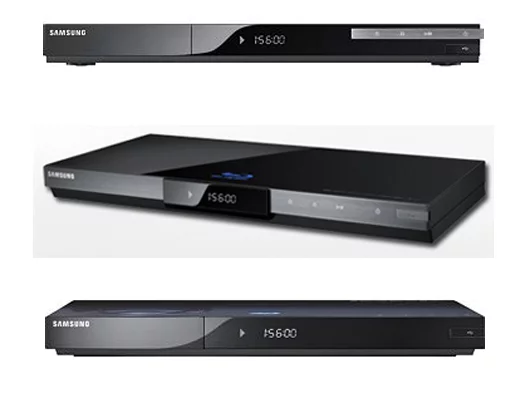 The BD-C5900 (top) BD--C6000 (middle) and BD-C7900 (bottom) standalone Blu-ray players from Samsung