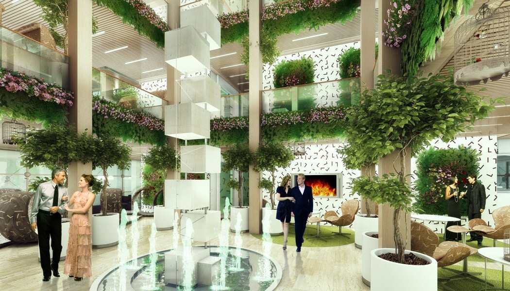 A public area in the Elastic Woodscraper II (Image: Weingartner Architects)