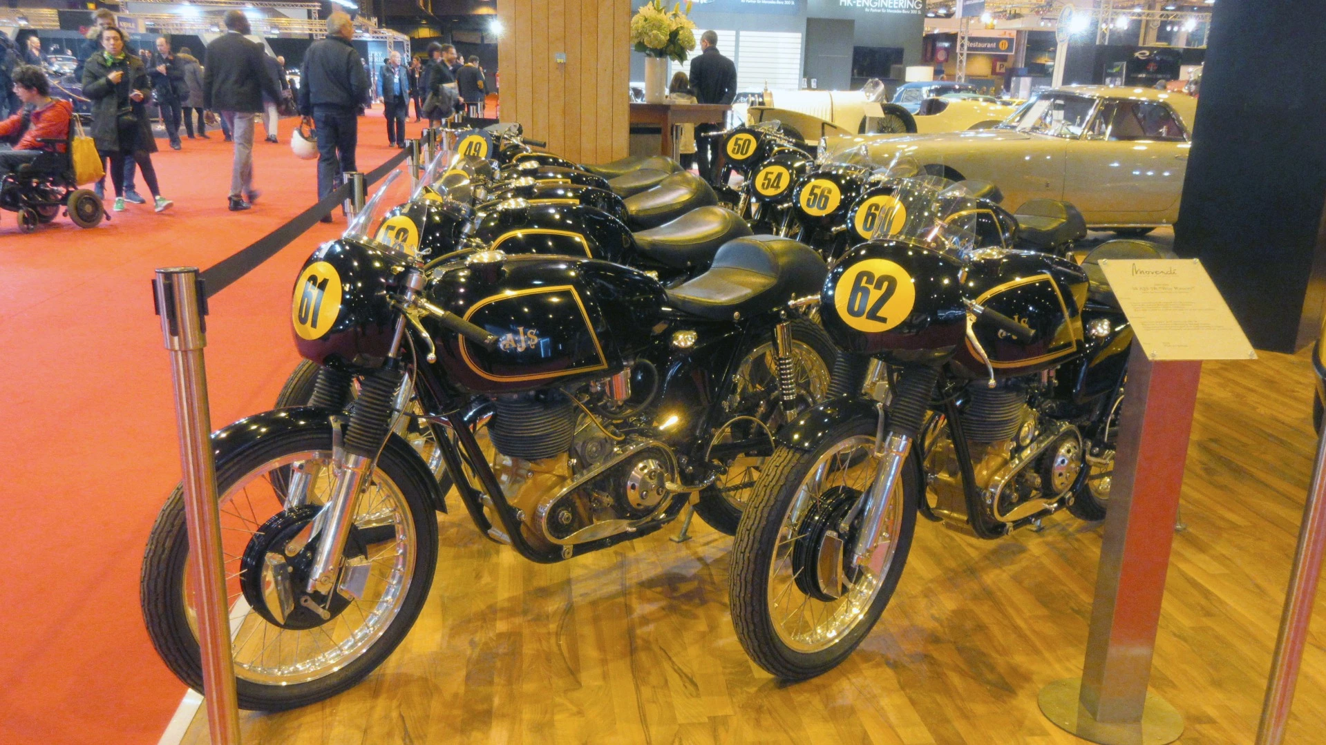 Bernard Guérin's Collection of 10 AJS racing motorcycles on show at Retromobile on the Movendi stand.