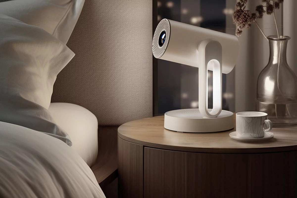 The Starfish smart projector features touch-enabled mood lighting to enhance a space between movies