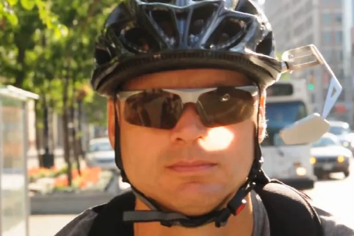 The Isoteko bicycle helmet mirror is designed to be unobtrusive and good-looking