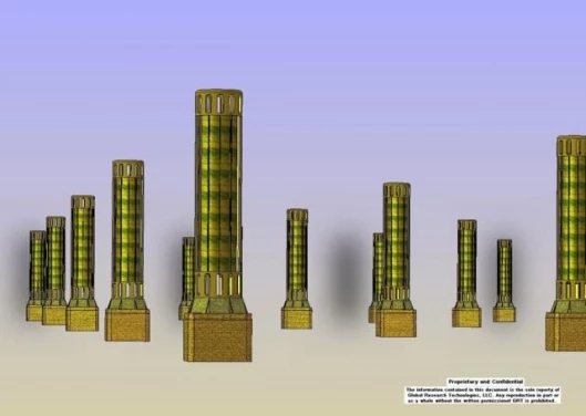 Artist's impression of carbon dioxide capture towers.