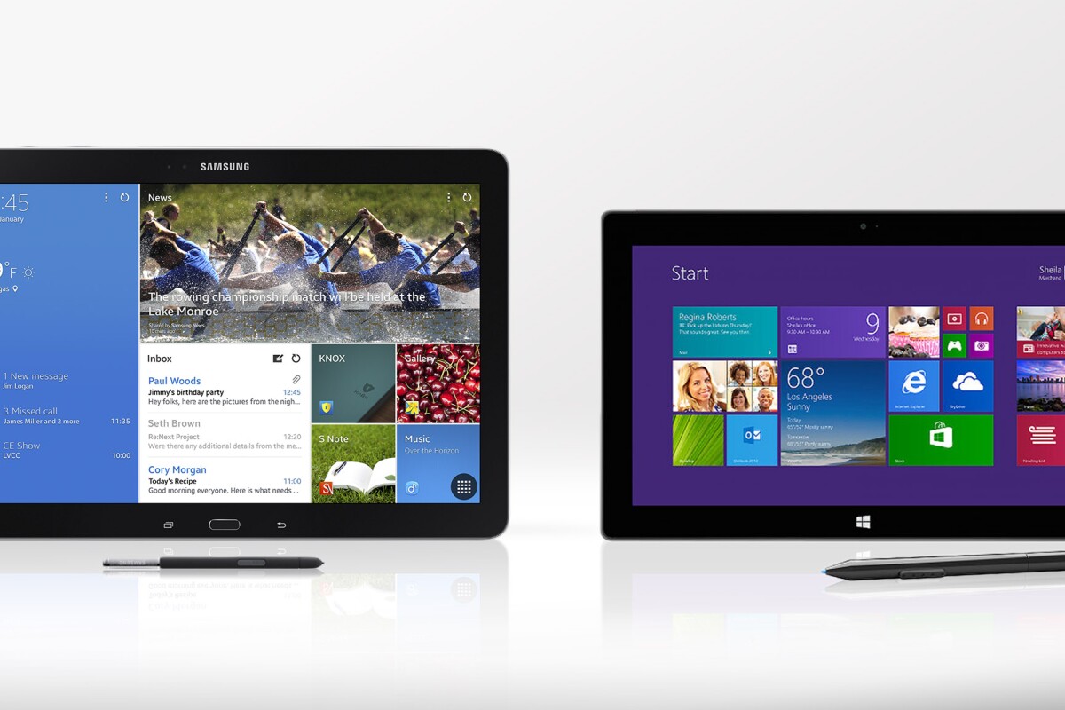 Gizmag compares the features and specs of Samsung's Galaxy Note Pro and Microsoft's Surface Pro 2