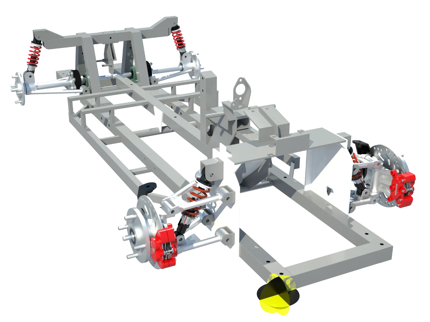 The original CAD designs for the new chassis: "The OEM engines we use are essentially identical to Honda engines and hence have all the accessory modifications available which can raise the performance to any level you like. You can buy reasonably-priced kits on eBay which increase the engine capacity to 197cc, with high compression pistons, flowed heads, bigger carbs and there are also super- and turbo-charging kits for them, so the amount of performance is proportional to how much you want to spend on them and how much work you want to do."