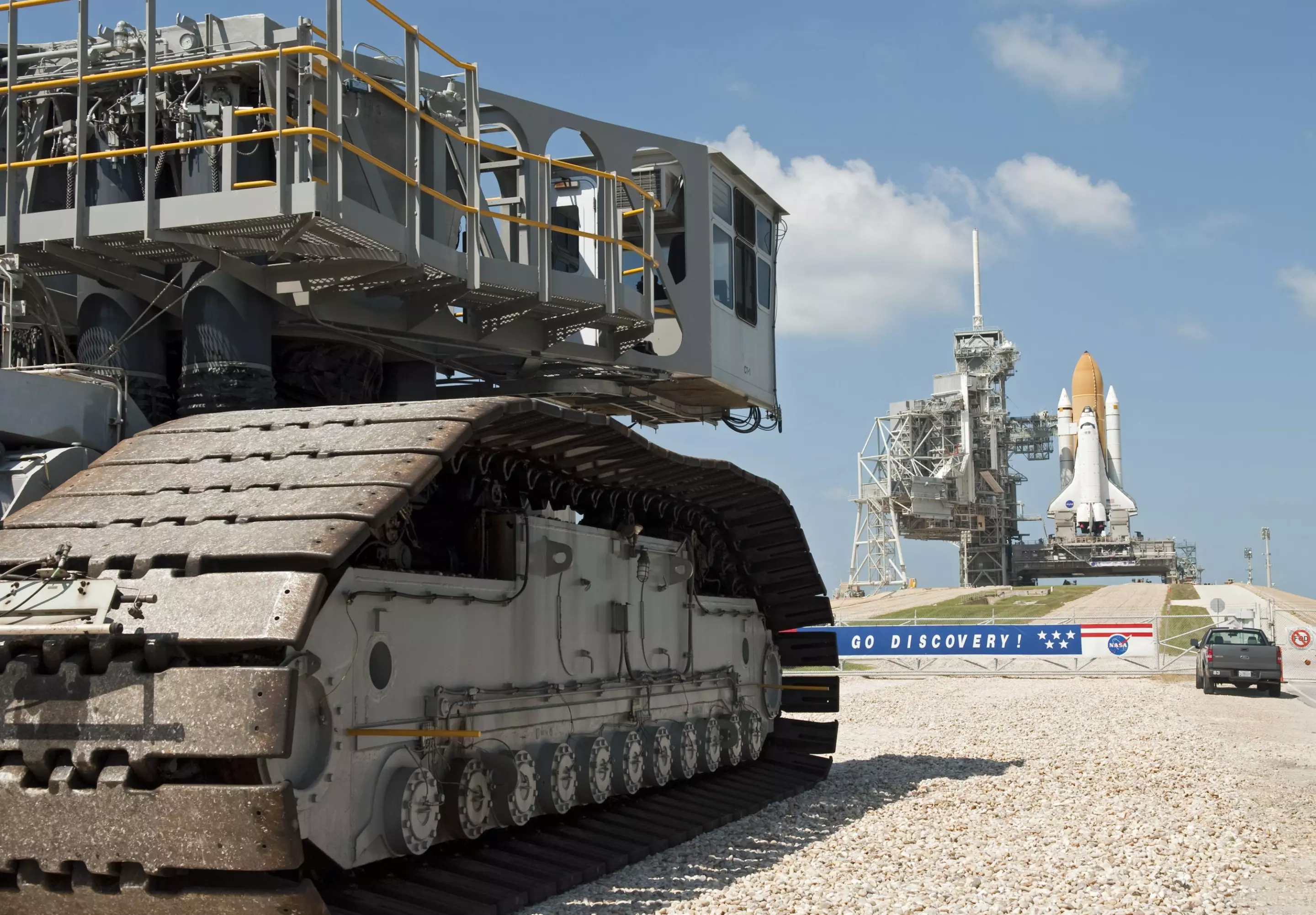 Last Shuttle roll out of the crawler transporter (Image: NASA)