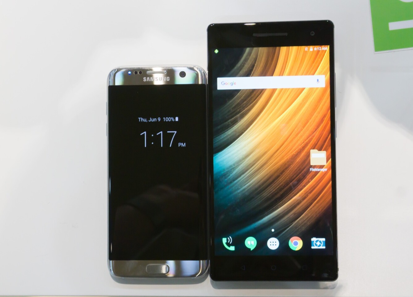 That's the 5.5-inch Galaxy S7 edge (left) next to the 6.4-inch Phab2 Pro