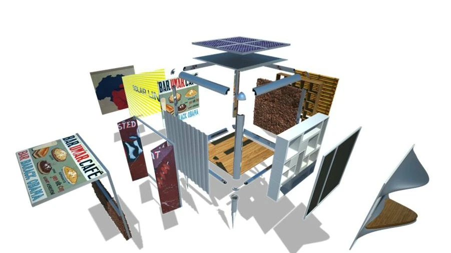 The kiosk can be assembled on site using local materials