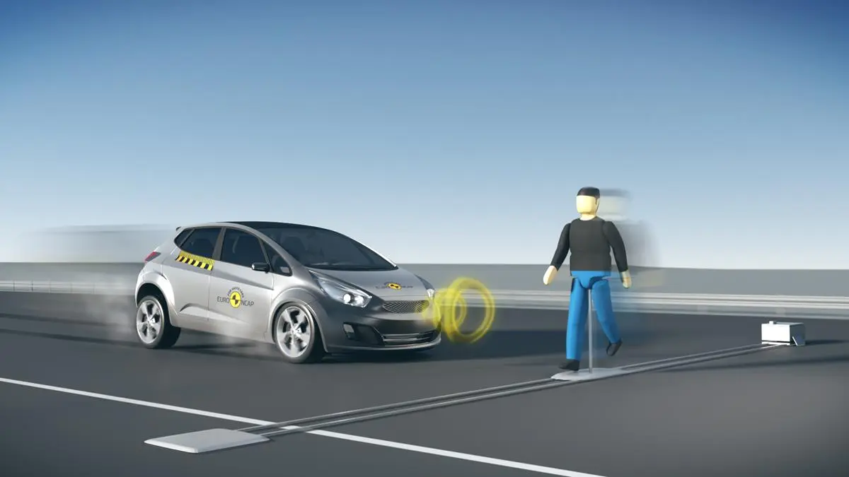 An adult running in front of the vehicle is one of the tests involved