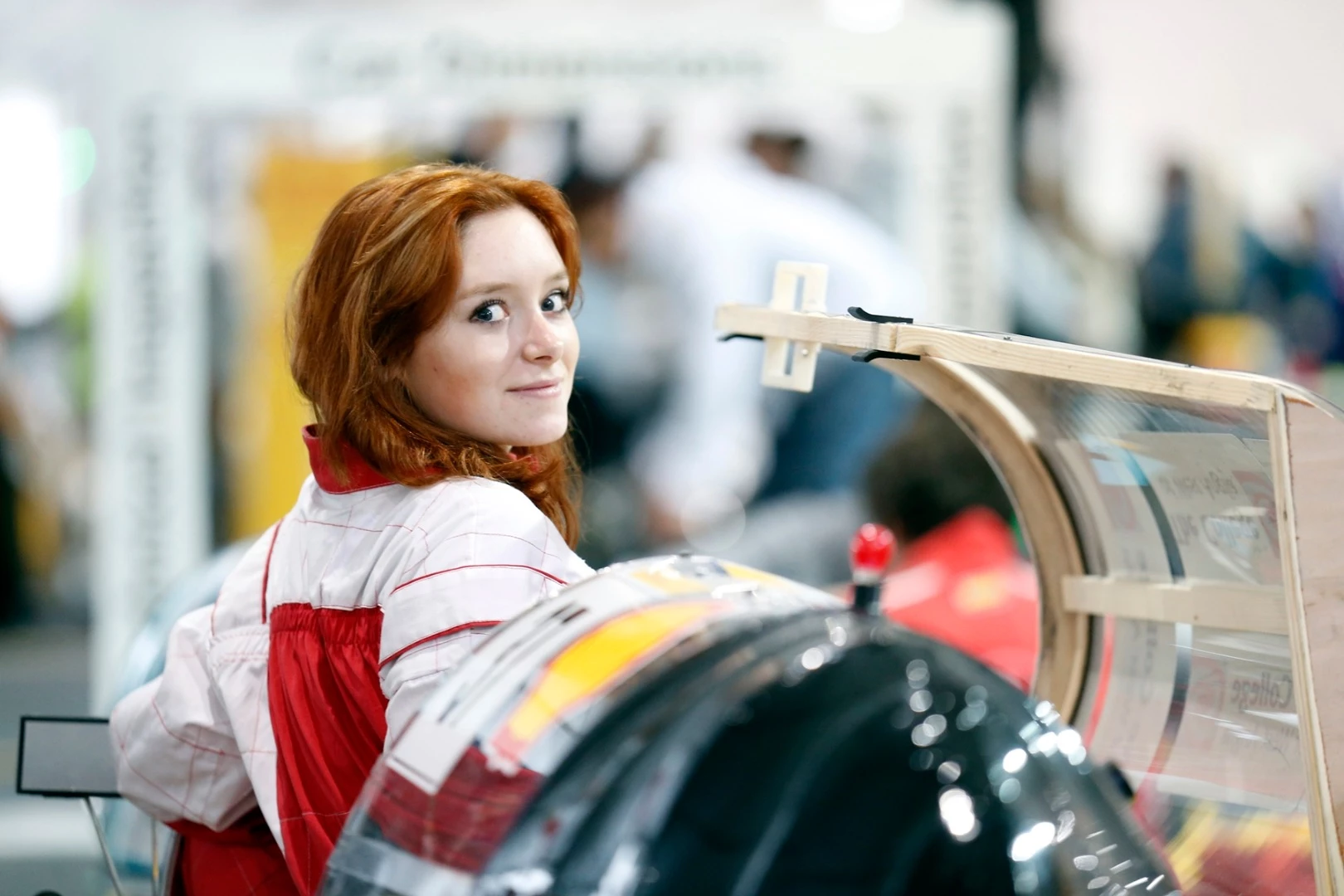 Team Pinto from The College of West Anglia, United Kingdom, works on its vehicle during day one of Make the Future London 2016