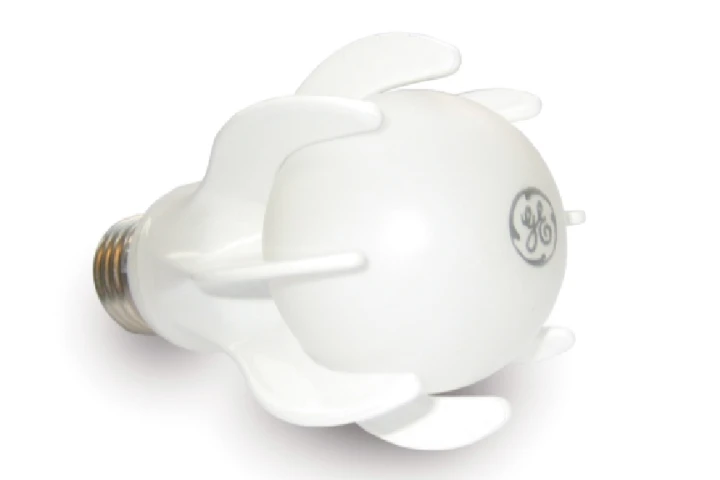The GE Energy Smart LED bulb that has the equivalent lumens output of a 40W incandescent bulb but only uses 9W and lasts 25 times longer