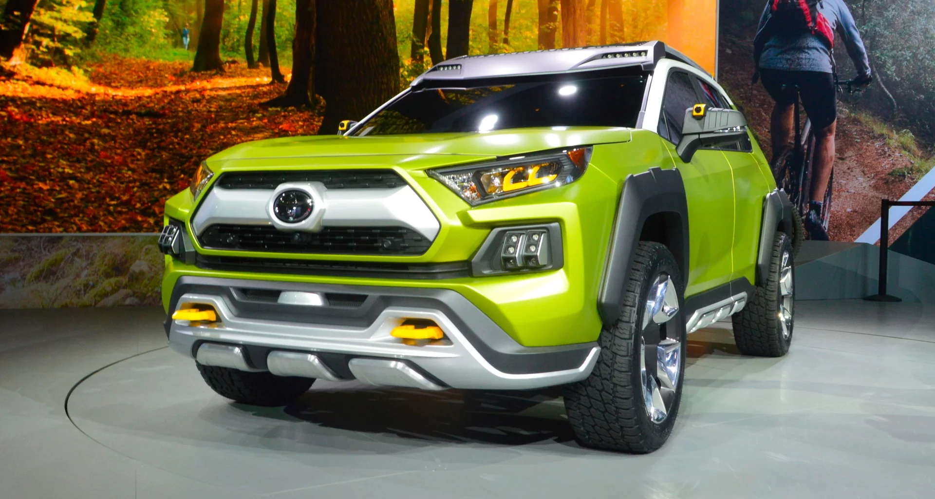 The Toyota FT-AC's fog lights can be pulled out and used as bike lights for night mountain biking or other after-dark pedaling