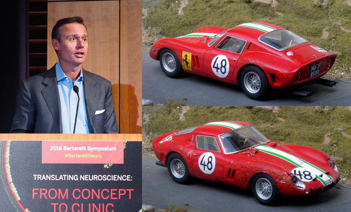 The owner of Ferrari 250 GTO #3809 is Italian-born, Swiss biotech entrepreneur Ernesto Bertarelli . That's #3809 in period, after Swiss owner-driver Kalman von Czazy had rolled it in one of his monumental crashes at Nürburgring, Montlhery or the Targa Florio. At least it is now being treated lovingly.