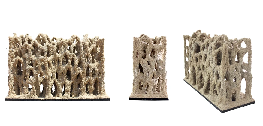 Stone Spray uses soil and sand combined with a solidifying agent to build solid, eco-friendly architecture much like a 3D printer