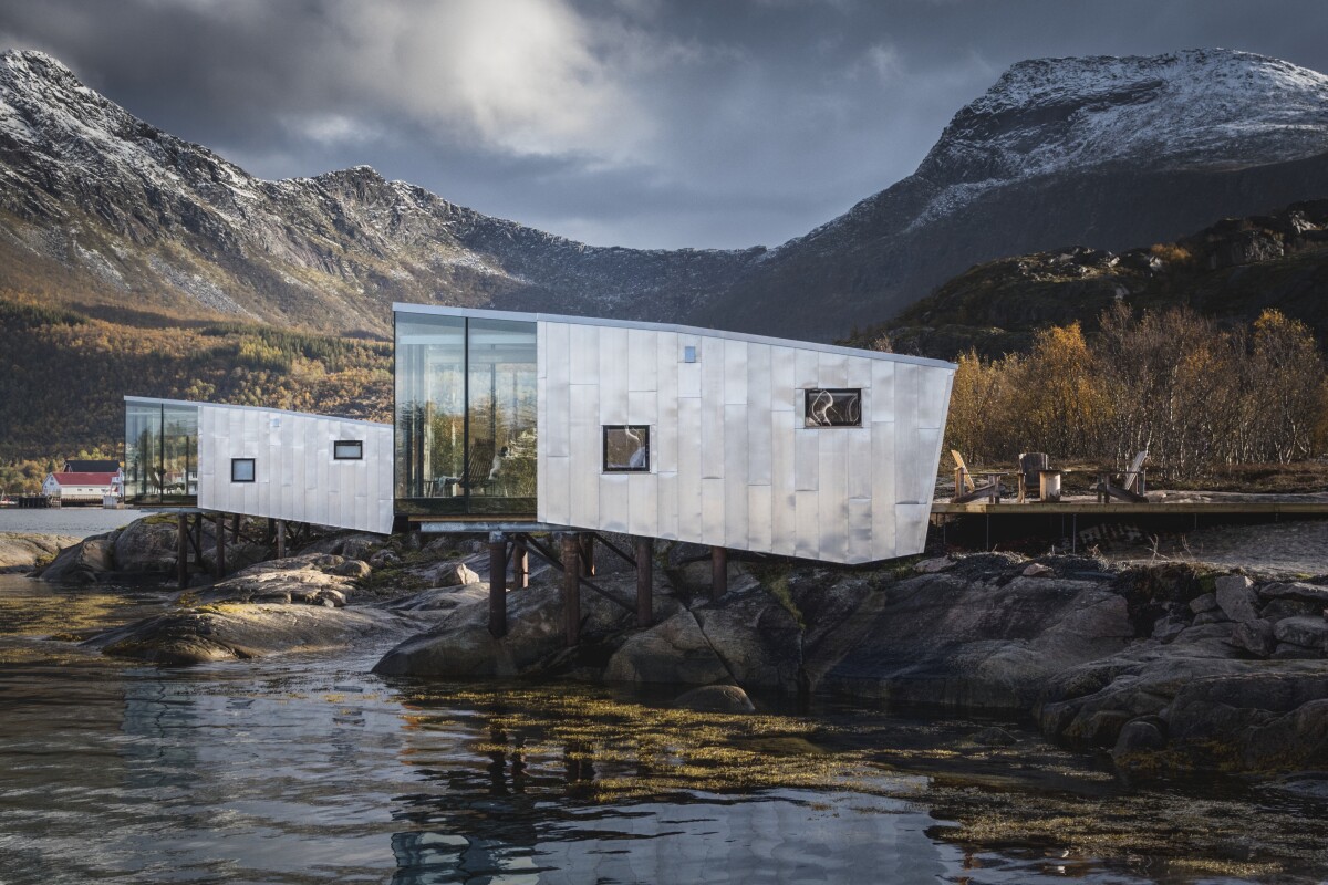 The three additions to Manshausen Island are made from cross laminated timber and clad in aluminum sheeting