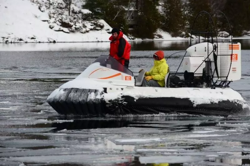 The AirRider hovercraft's controls allow operation while sitting or standing