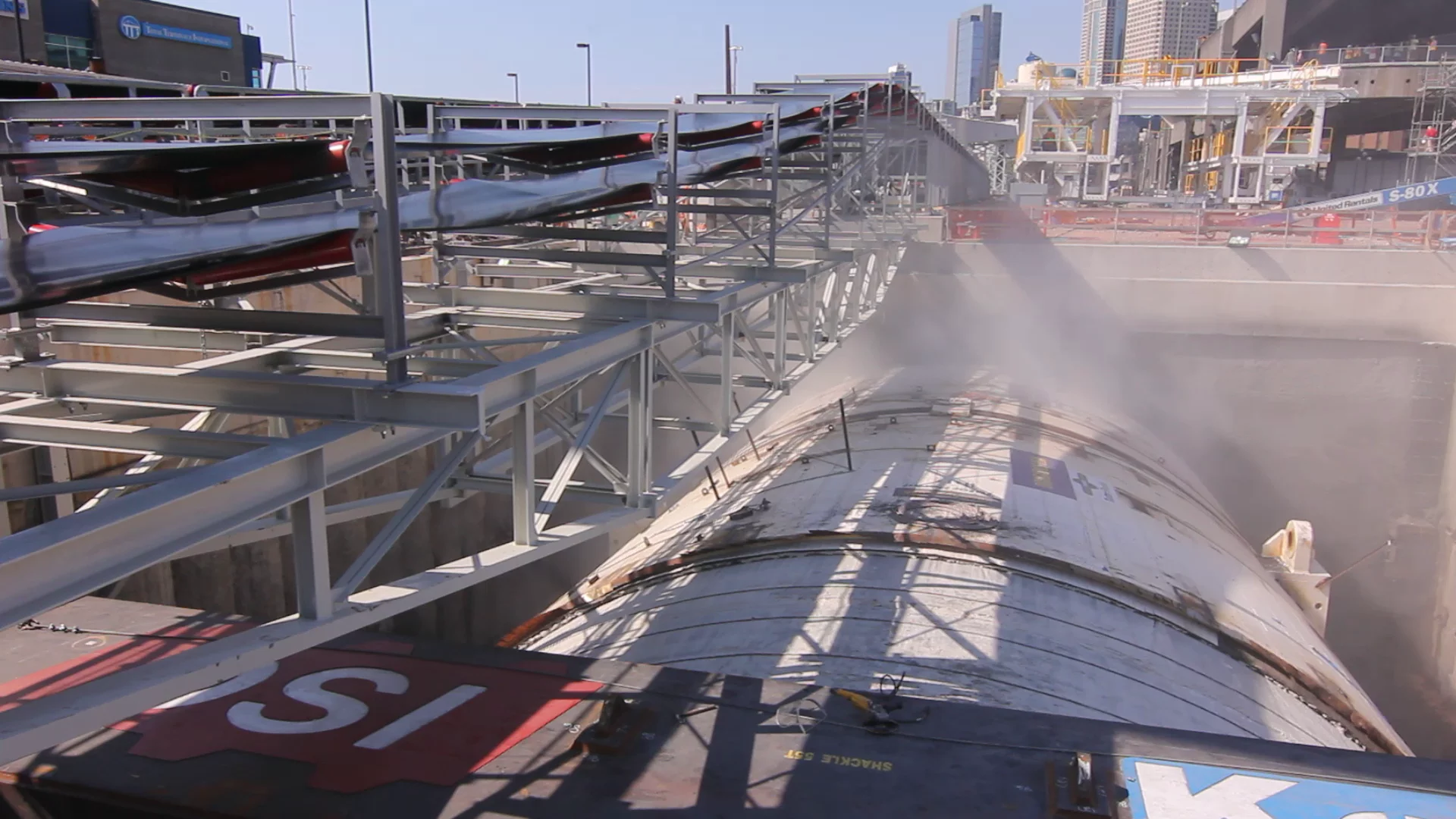 Dust kicks up as Bertha hits concrete
