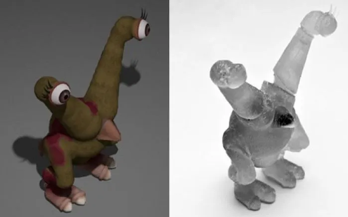A computer model (left) and a physical model of it, created using the new software