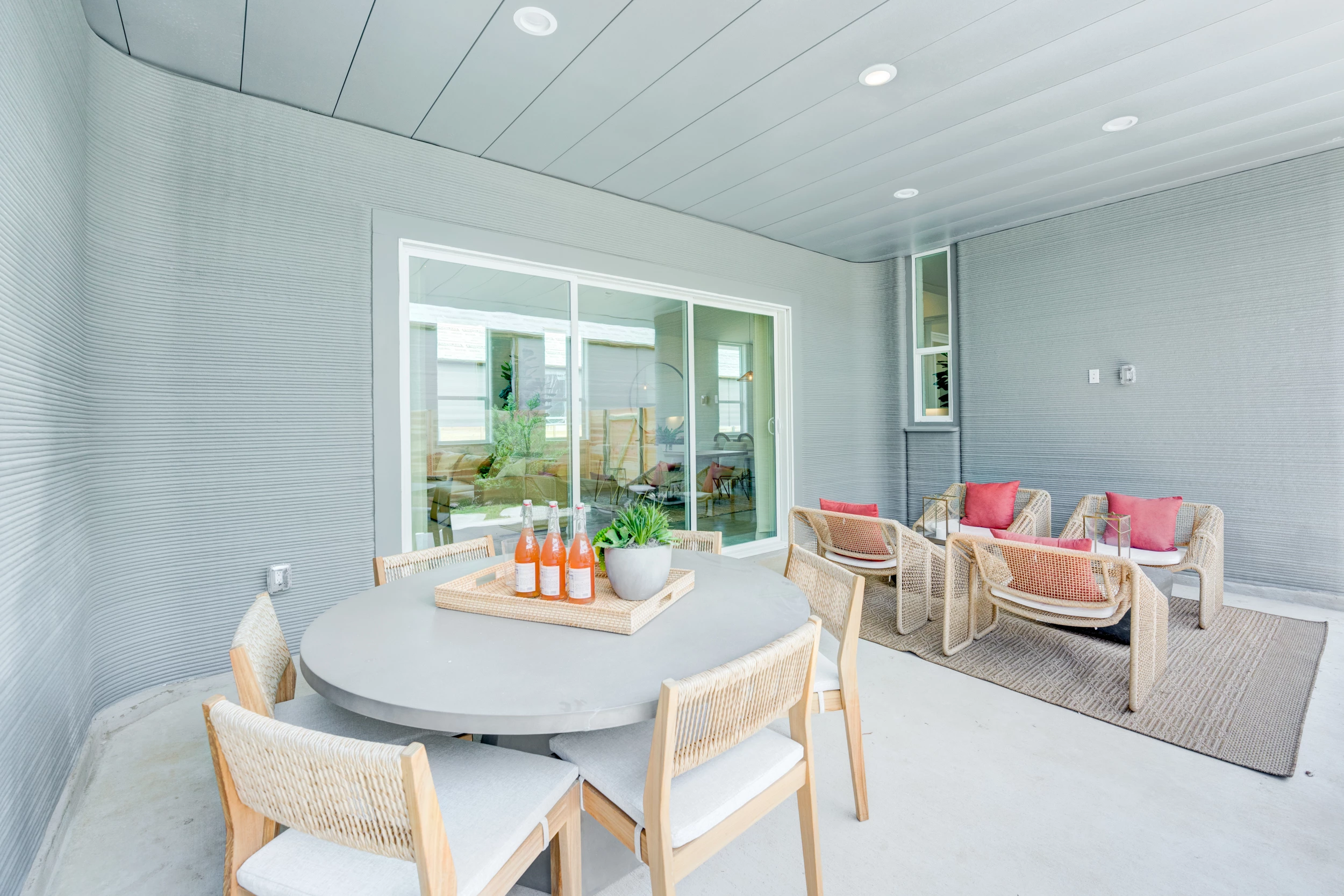 Wolf Ranch's 3D-printed model home includes a patio area