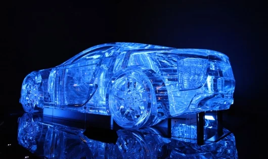 The full-scale see through model of the Lexus LFA in the "art gallery"