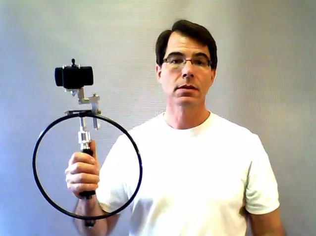 Inventor Peter Homer with a prototype Circle Thing