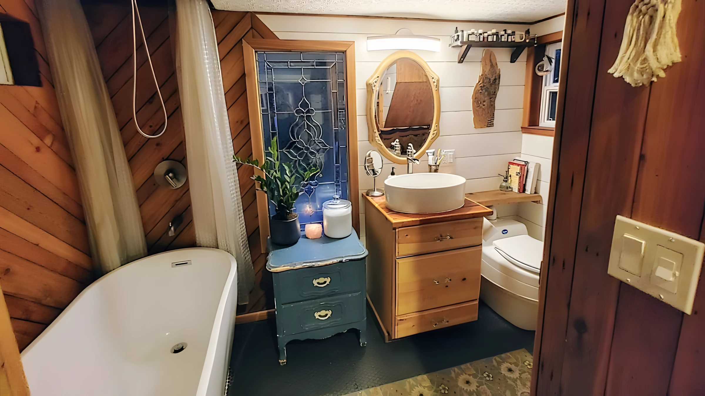 The Owl's Nest's bathroom also has a sink and a composting toilet