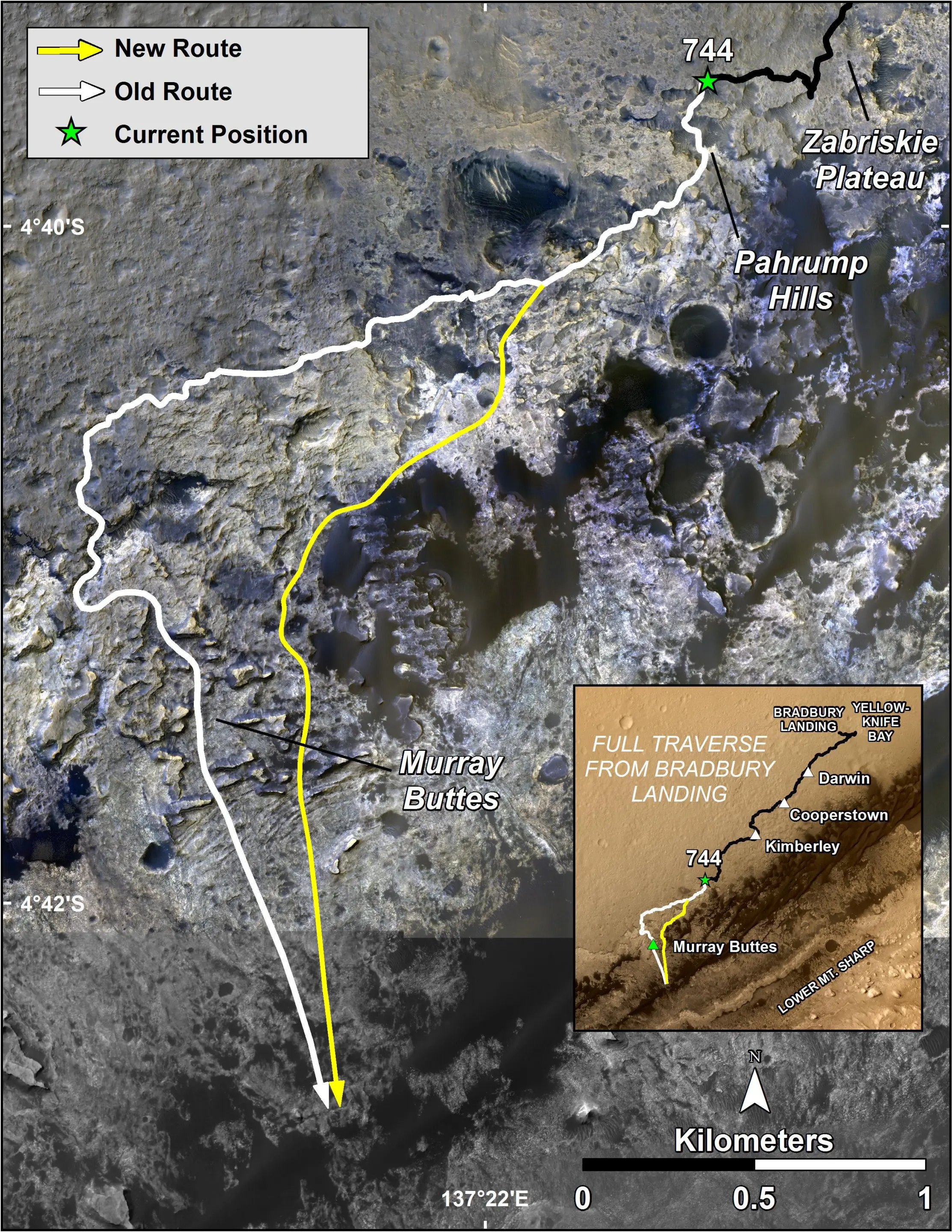 Curiosity's old and new paths (Image: NASA/JPL-Caltech/Univ. of Arizona)