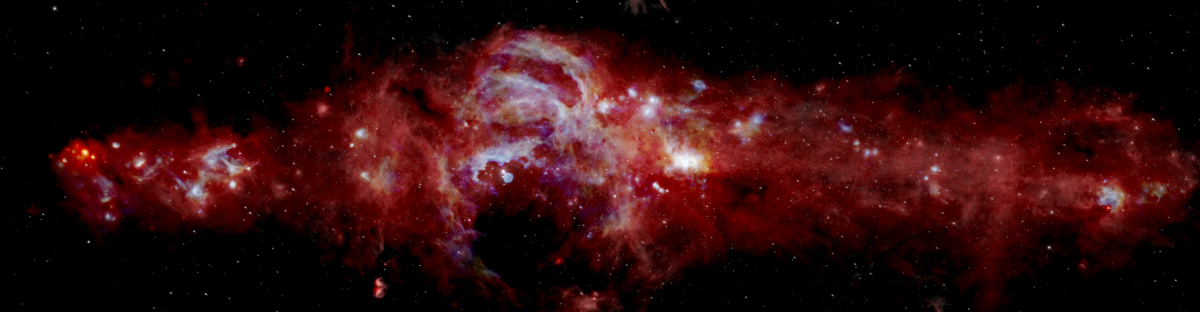 A panoramic composite infrared image of the Milky Way, spanning 600 light-years across